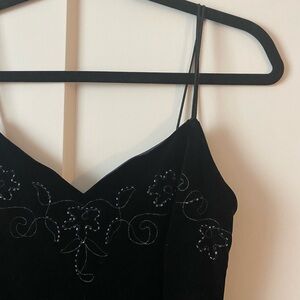 Dave & Johnny Black Velvet Dress 90s/00s Flower Beaded Detail